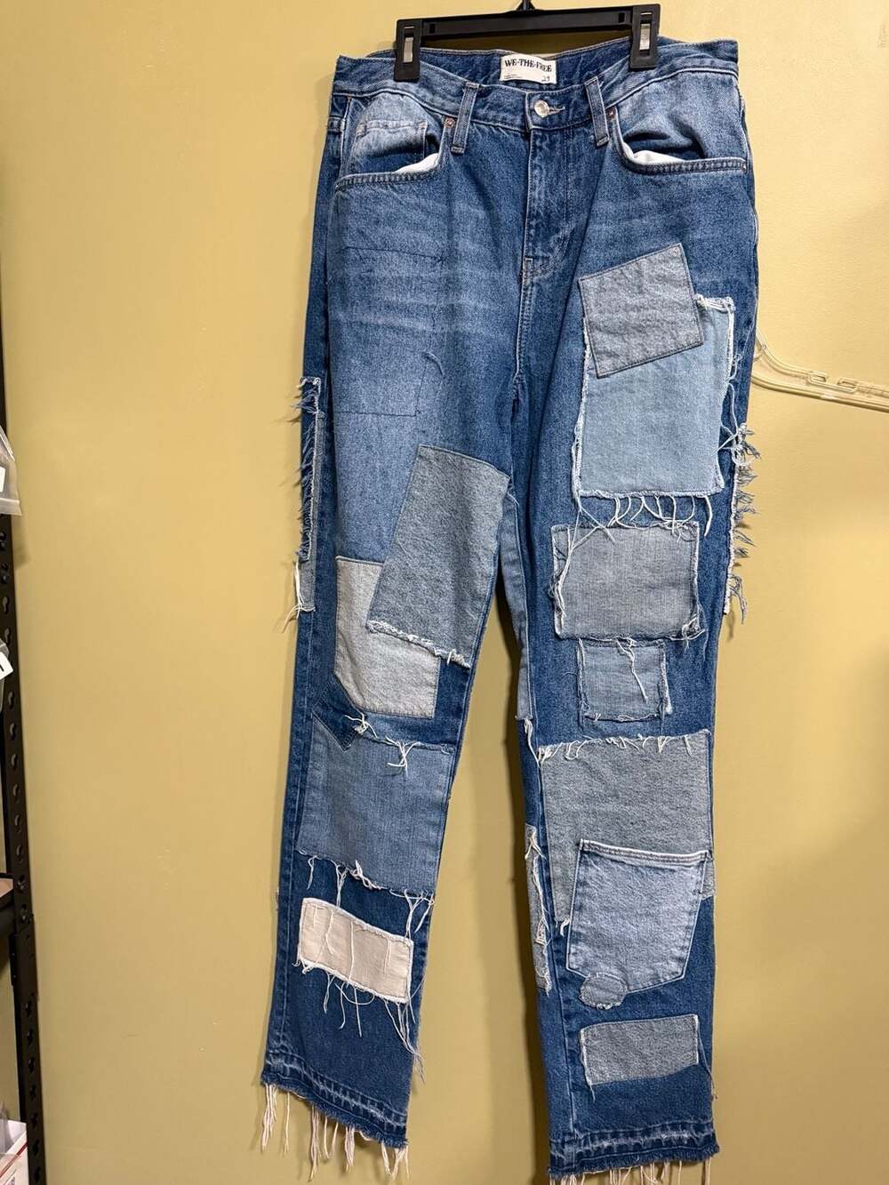 Free People We The Free Bare With Me Patchwork Straight Leg Jeans Size 29